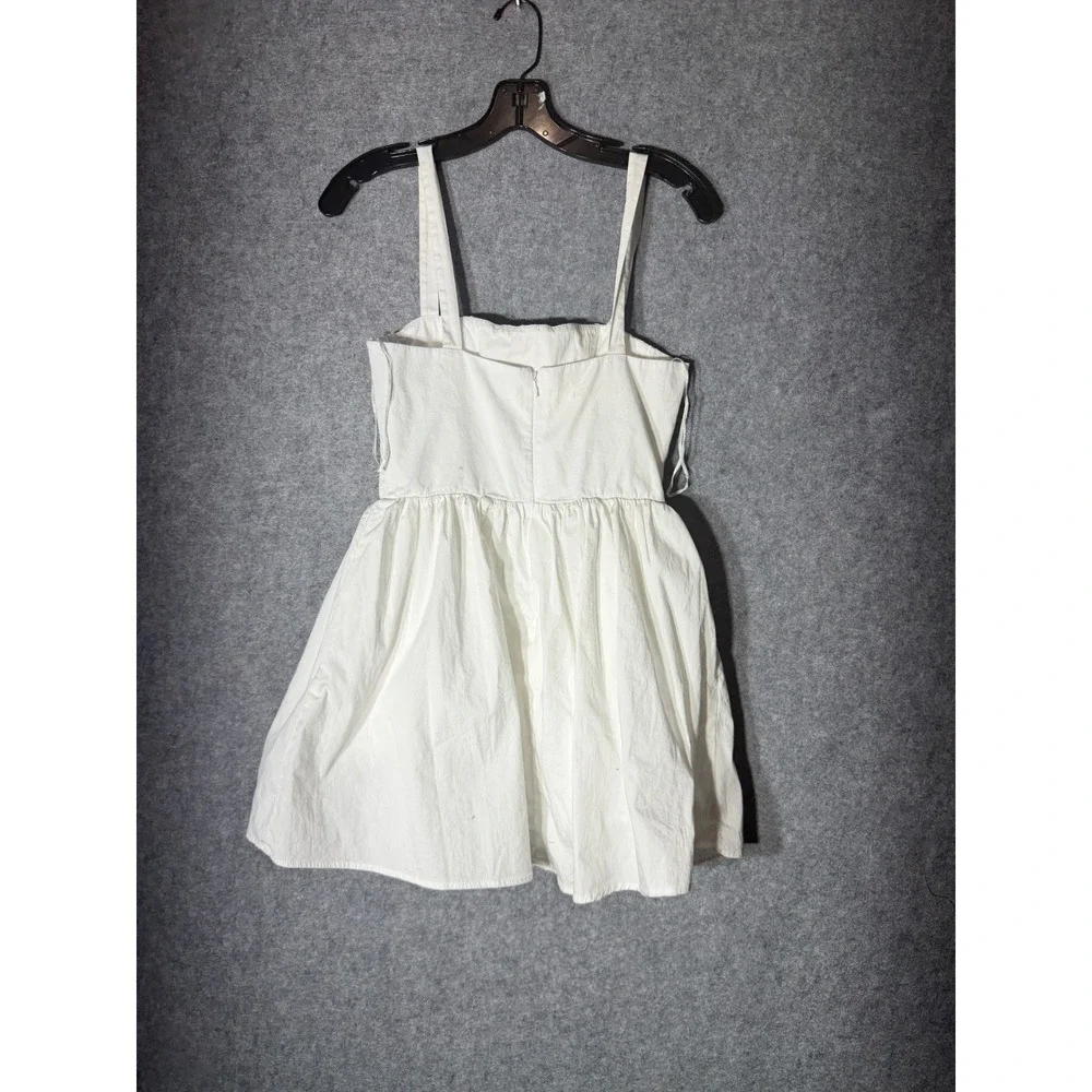 Zara White Cotton Ruched Bust Mini Dress Square Neck Sleeveless‎ Size M 30749